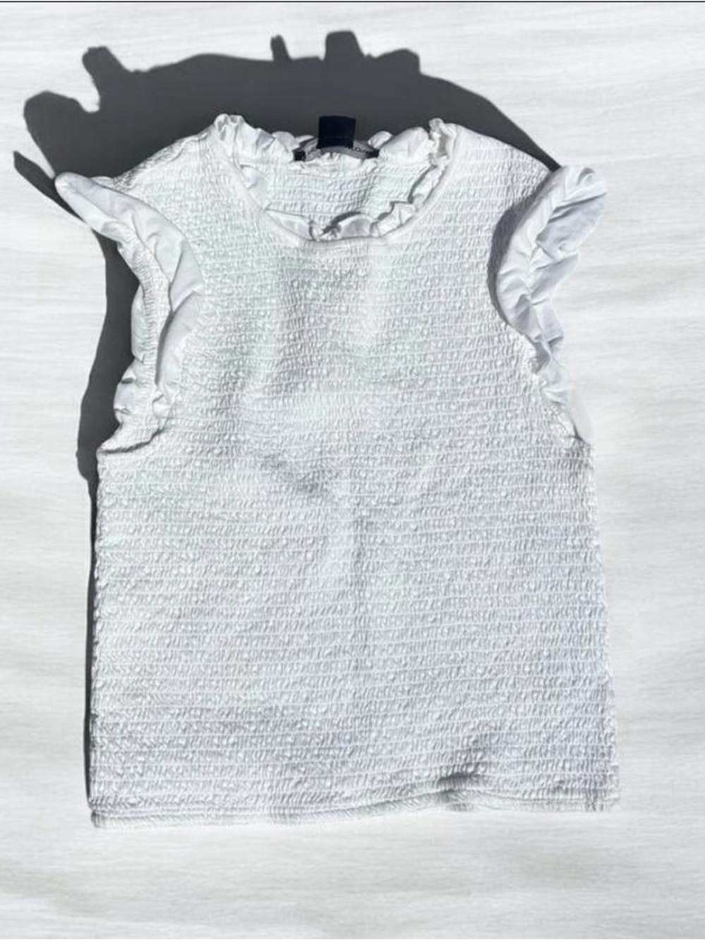 French Connection White Textured Ruffle Tank Top